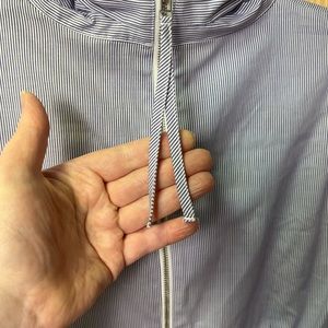 Banana Republic Blue White Striped Bell Sleeve 3/4 Zip Collared Work Blouse NWT